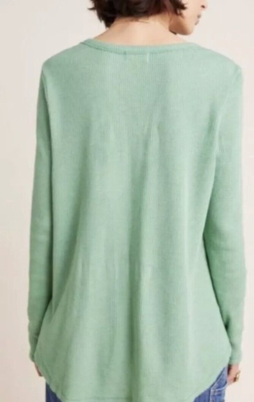 ANTHROPOLOGIE T.La GREEN NADIA CUT OUT THERMAL WAFFLE TUNIC TOP SMALL - Picture 3 of 12